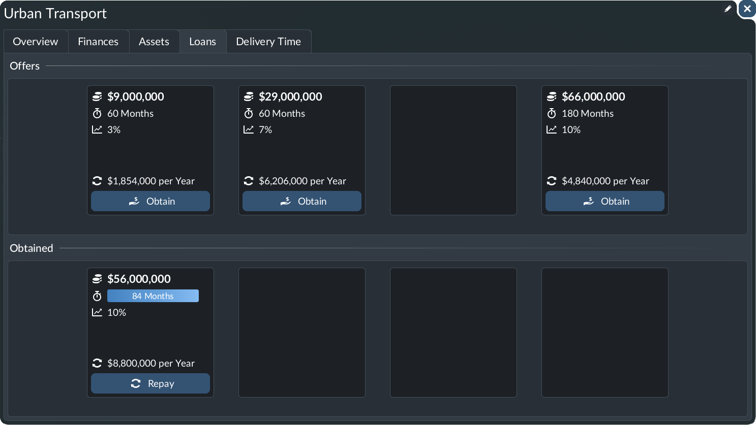 Loan offers with amount, term, interest, and repayment information